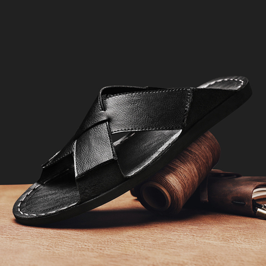 Luca Leather-Look Slides - Black