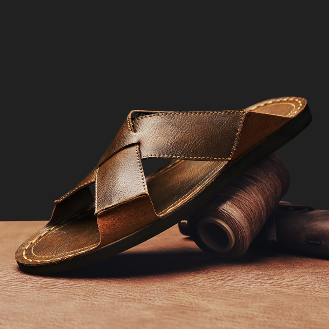 Luca Leather-Look Slides - Brown