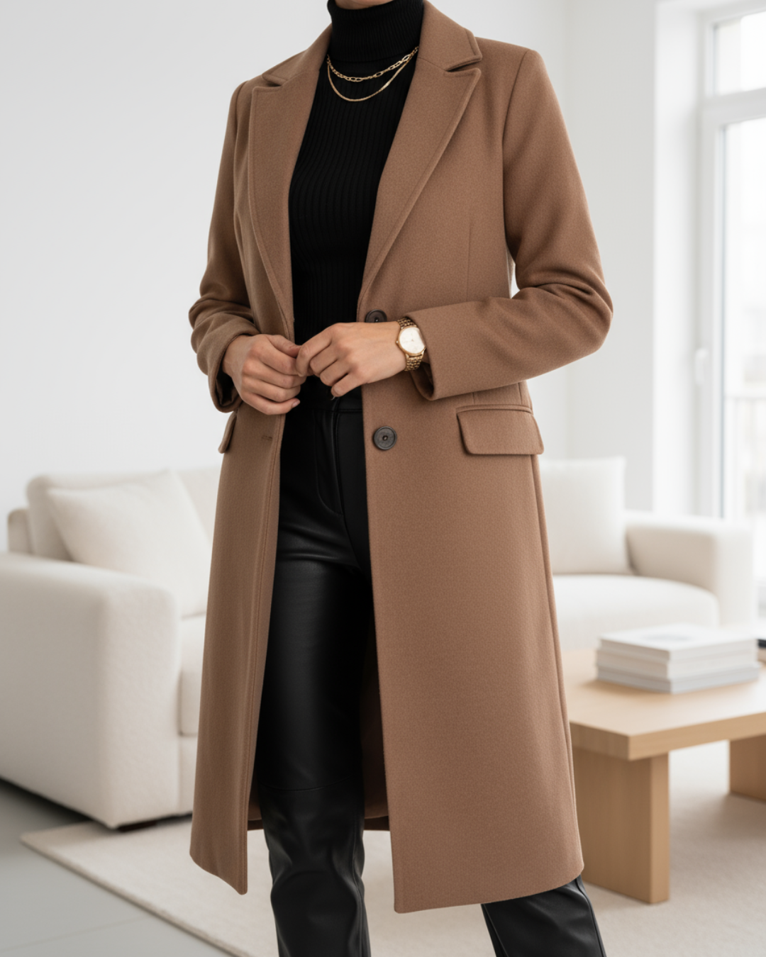 Lucienne Elegant Long Coat - Brown