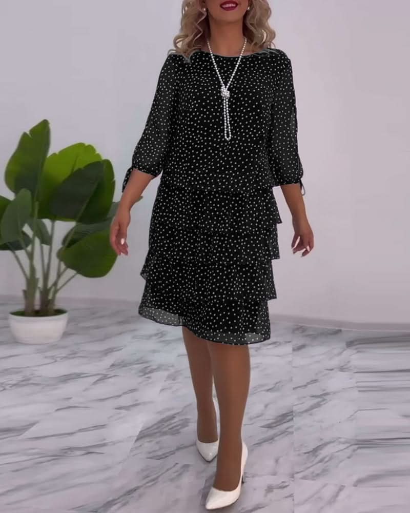 Lunessa Polka Tiered Dress - Black