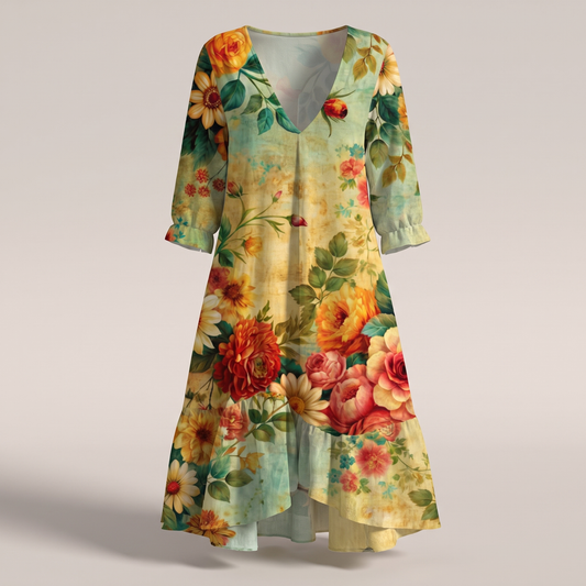 Lysandra Floral Midi Dress - Flower Print