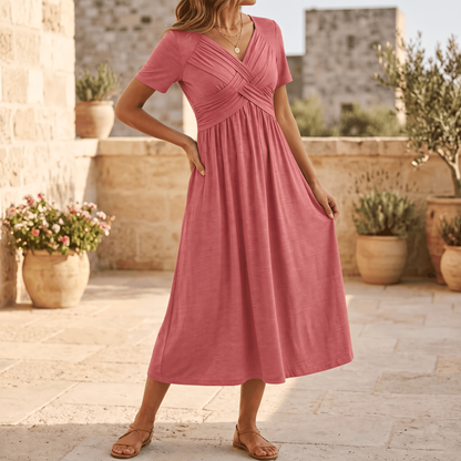 Marabelle Crossover Pocket Midi Dress - Dusty Pink