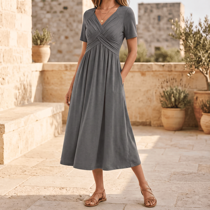 Marabelle Crossover Pocket Midi Dress - Heather Grey