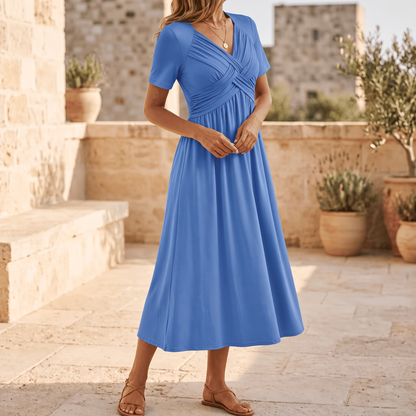 Marabelle Crossover Pocket Midi Dress - Powder Blue