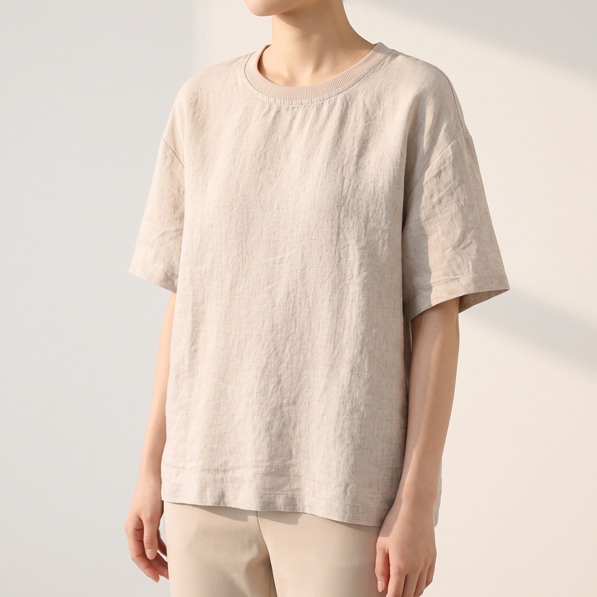 Margaret Relaxed Linen Tee - Beige