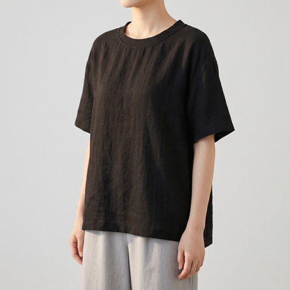 Margaret Relaxed Linen Tee - Black