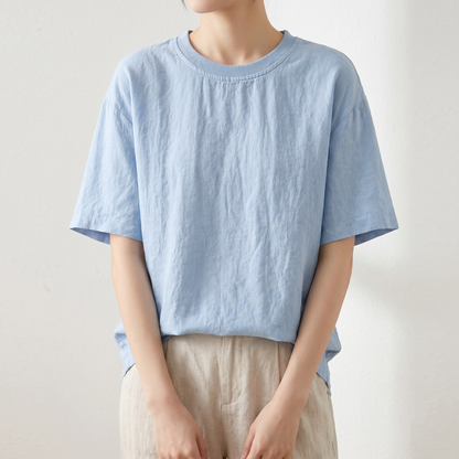 Margaret Relaxed Linen Tee - Blue