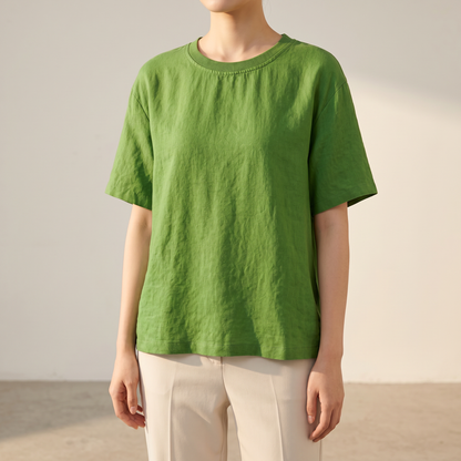 Margaret Relaxed Linen Tee - Green
