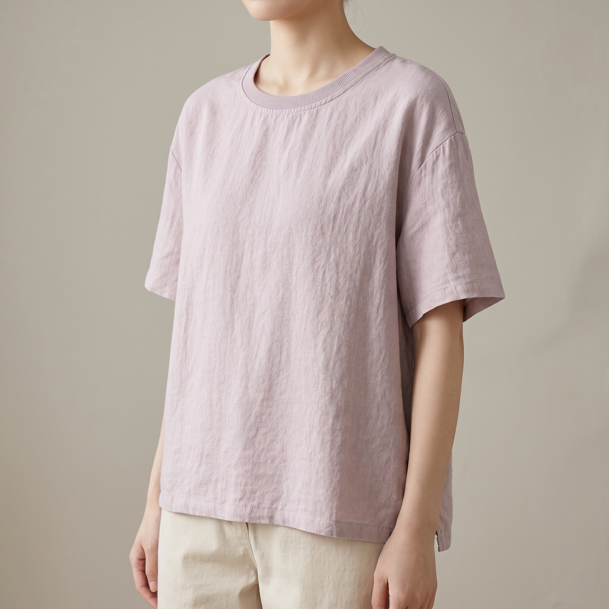 Margaret Relaxed Linen Tee - Light Purple