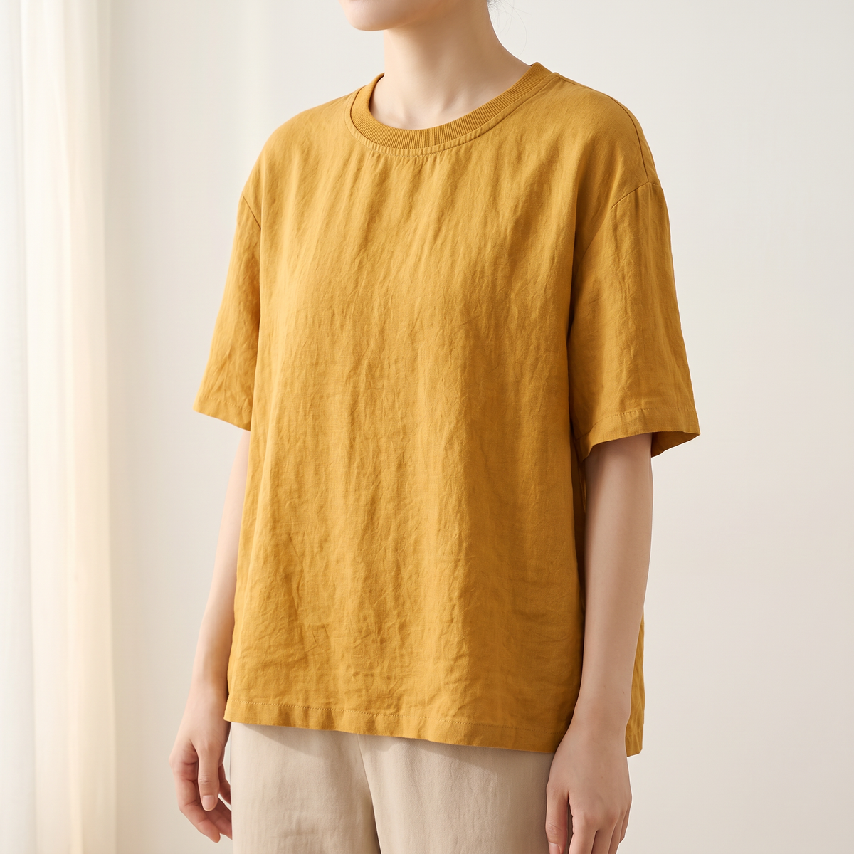 Margaret Relaxed Linen Tee - Yellow