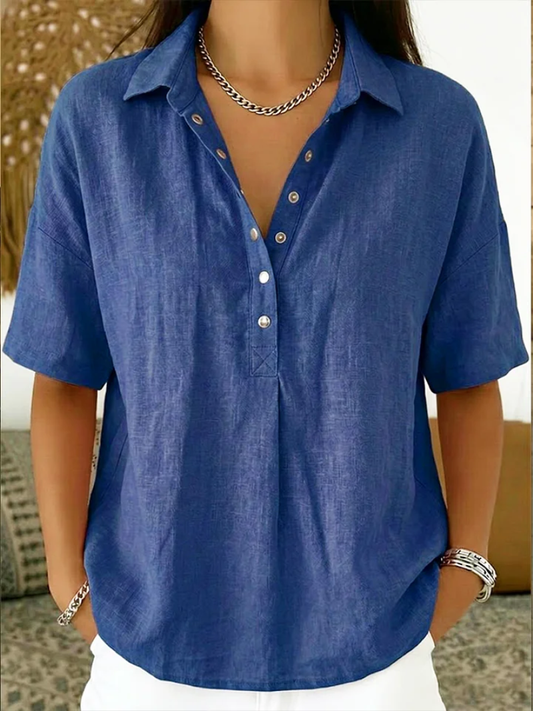 Maristelle Button Blouse - Blue