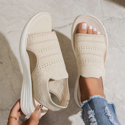Marlena Breathable Knit Platform Sandals - Beige