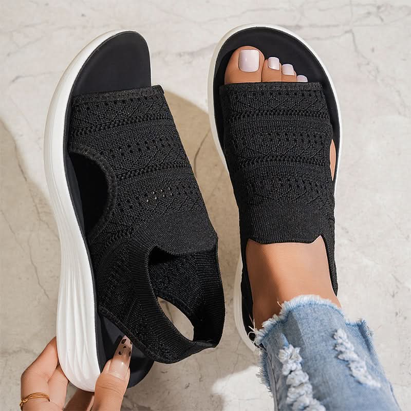Marlena Breathable Knit Platform Sandals - Black