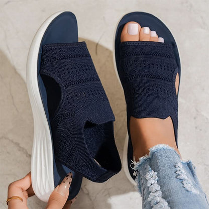 Marlena Breathable Knit Platform Sandals - Dark Blue