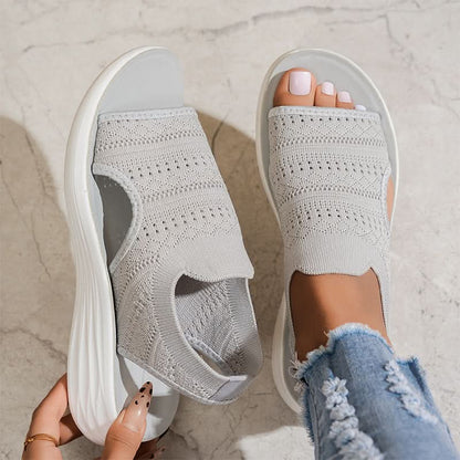 Marlena Breathable Knit Platform Sandals - Grey