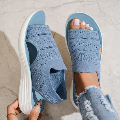 Marlena Breathable Knit Platform Sandals - Light Blue