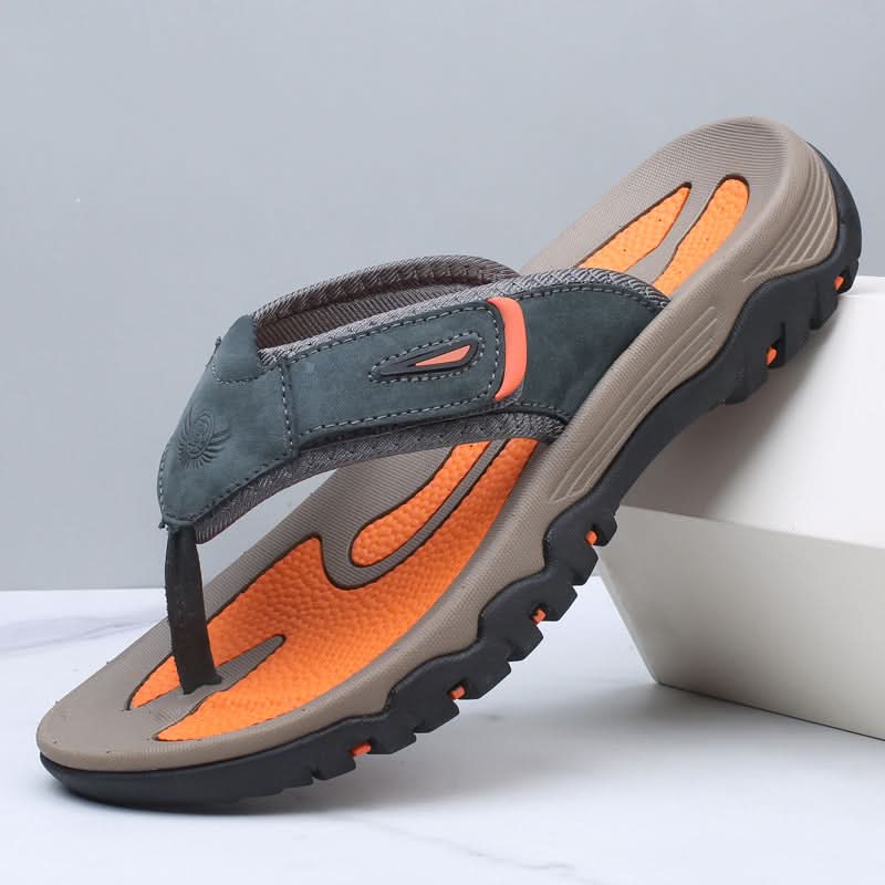 Mason Comfort Leather-Look Sandals - Grey