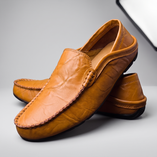 Matteo Classic Leather-Look Moccasins - Beige