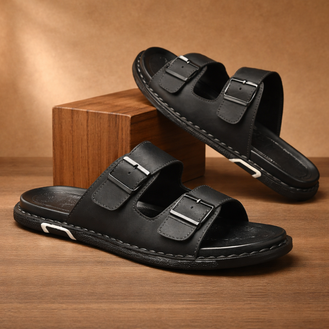 Max Double Buckle Slides - Black