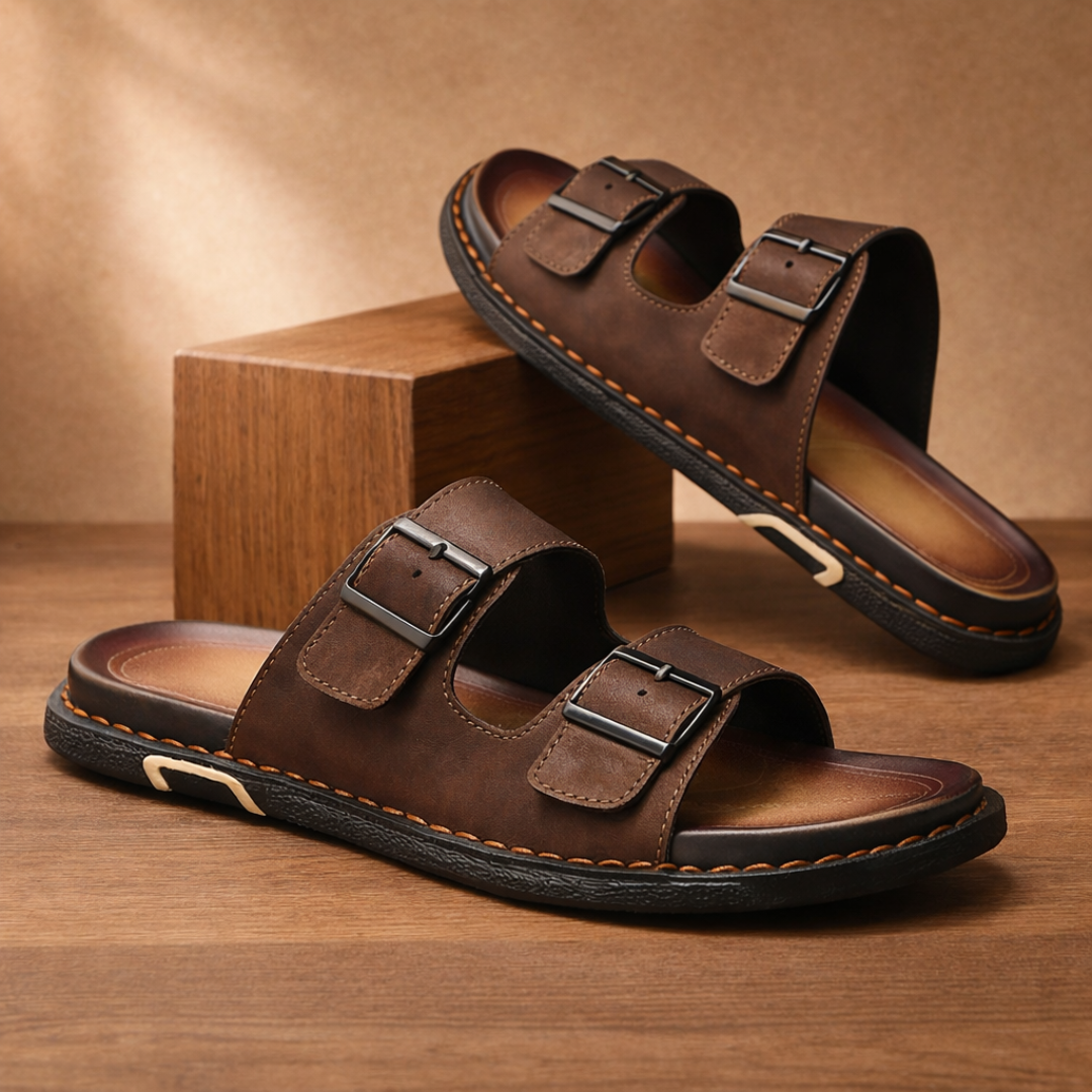 Max Double Buckle Slides - Brown
