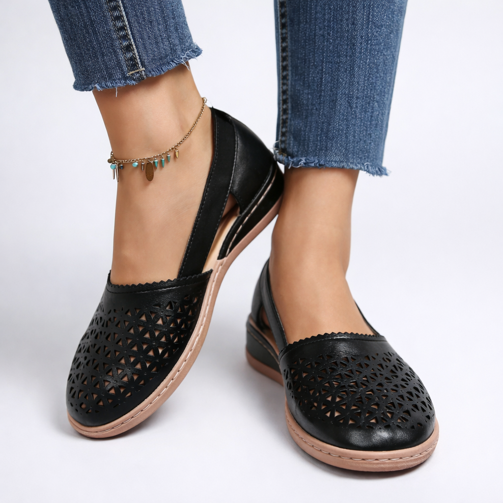 Mirena Grace Leather-Look Flats - Black