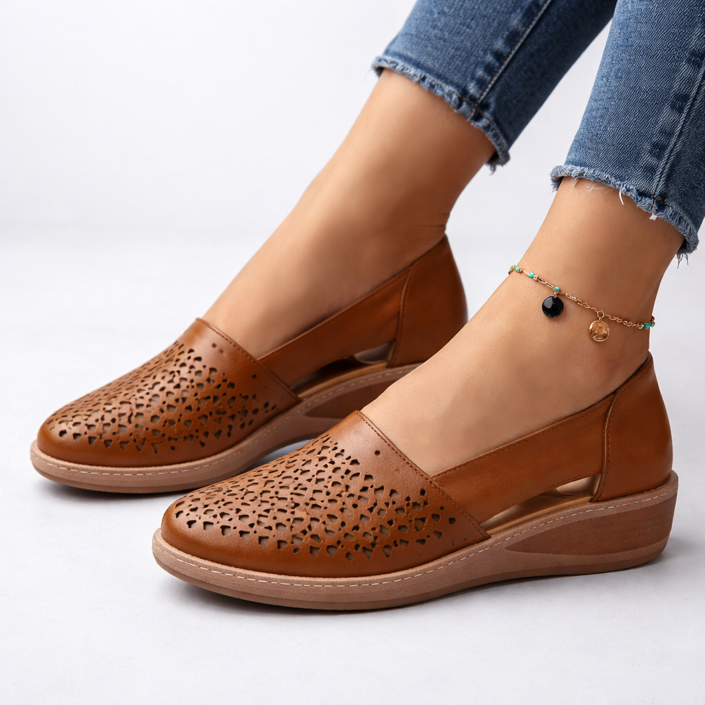 Mirena Grace Leather-Look Flats - Brown