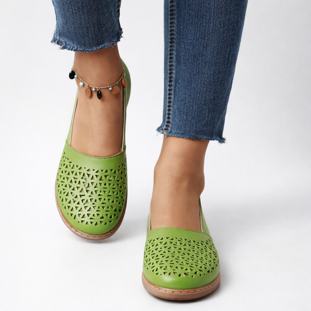 Mirena Grace Leather-Look Flats - Green