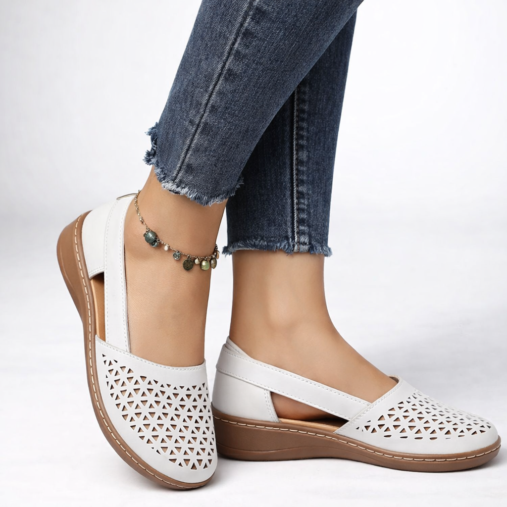 Mirena Grace Leather-Look Flats - White