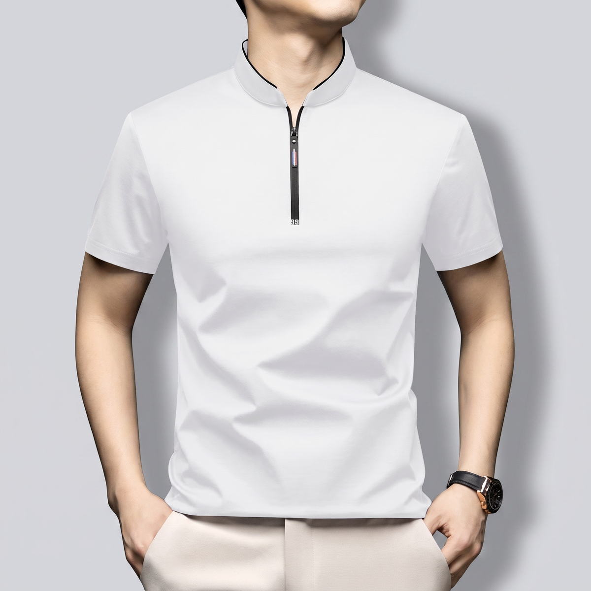 Montague Premium Half-Zip Polo - White