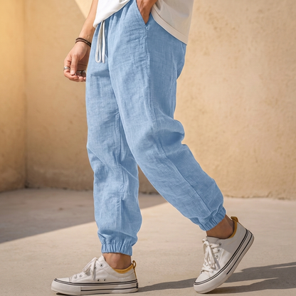 Moorhaven Linen Travel Joggers - Blue