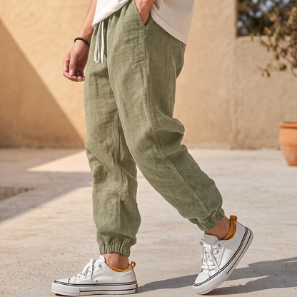 Moorhaven Linen Travel Joggers - Green