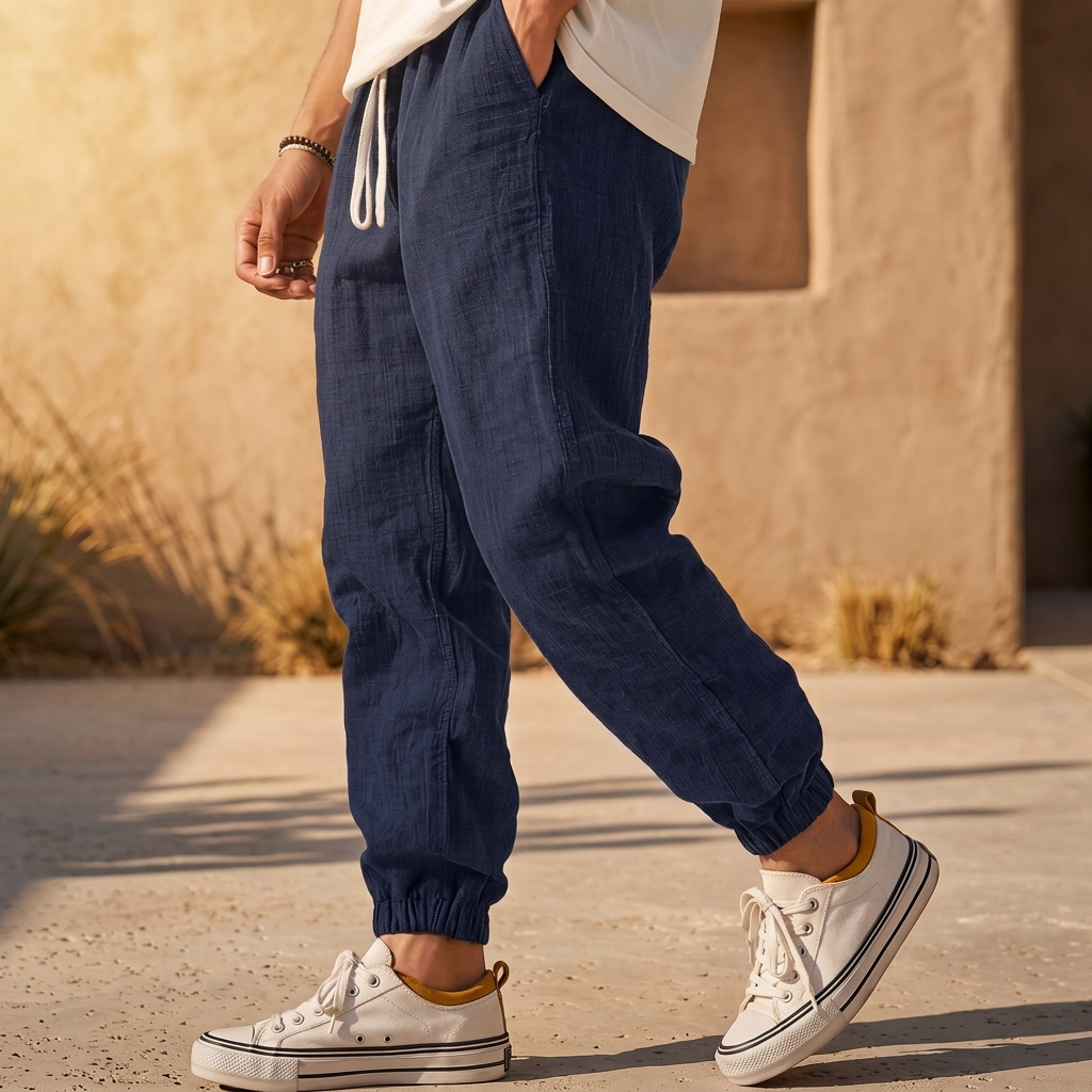 Moorhaven Linen Travel Joggers - Navy