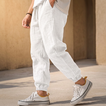 Moorhaven Linen Travel Joggers - White
