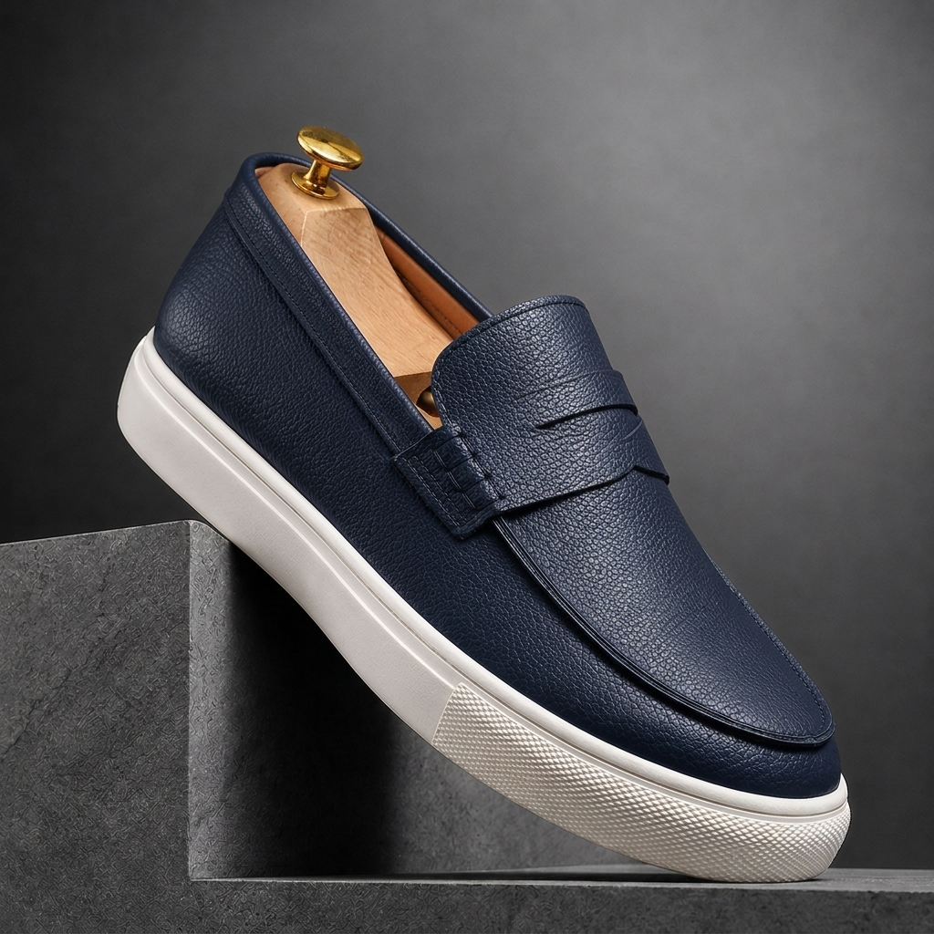 Mortlake Textured Leather-Look Loafers - Navy Blue