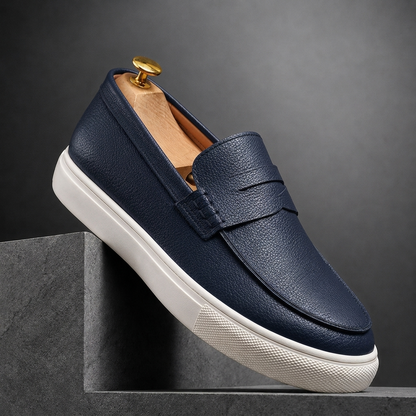 Mortlake Textured Leather-Look Loafers - Navy Blue