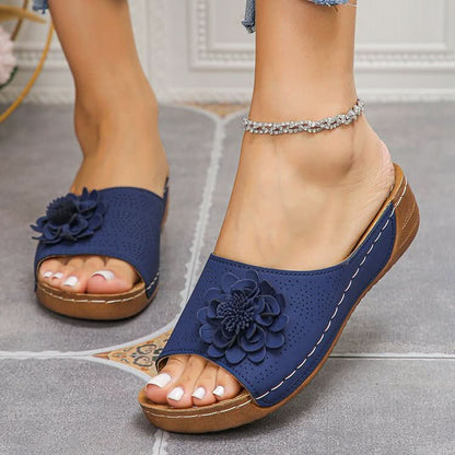 Nessa Flower Detail Comfort Sandals - Blue