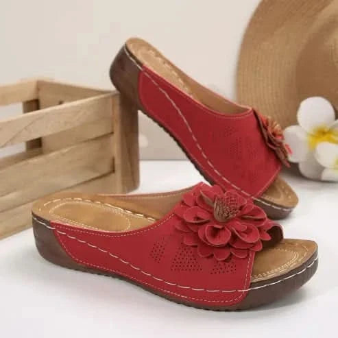 Nessa Flower Detail Comfort Sandals - Red