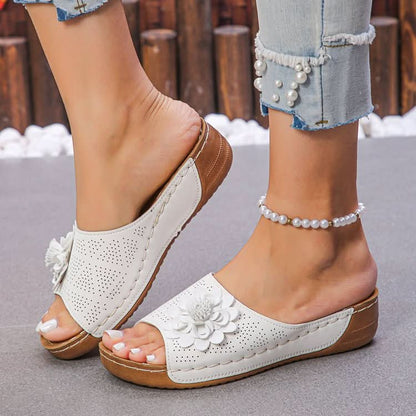 Nessa Flower Detail Comfort Sandals - White