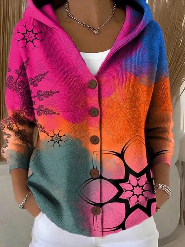 Noira Textured Art Cardigan - Multicolour Fuchsia