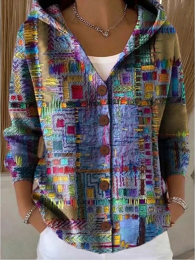 Noira Textured Art Cardigan - Multicolour Purple