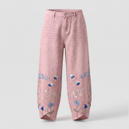 Norabelle Classic Linen Pants - Pink