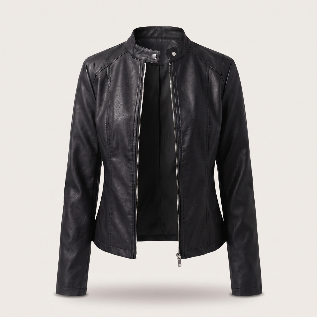 Odette Cropped Leather-Look Jacket - Black