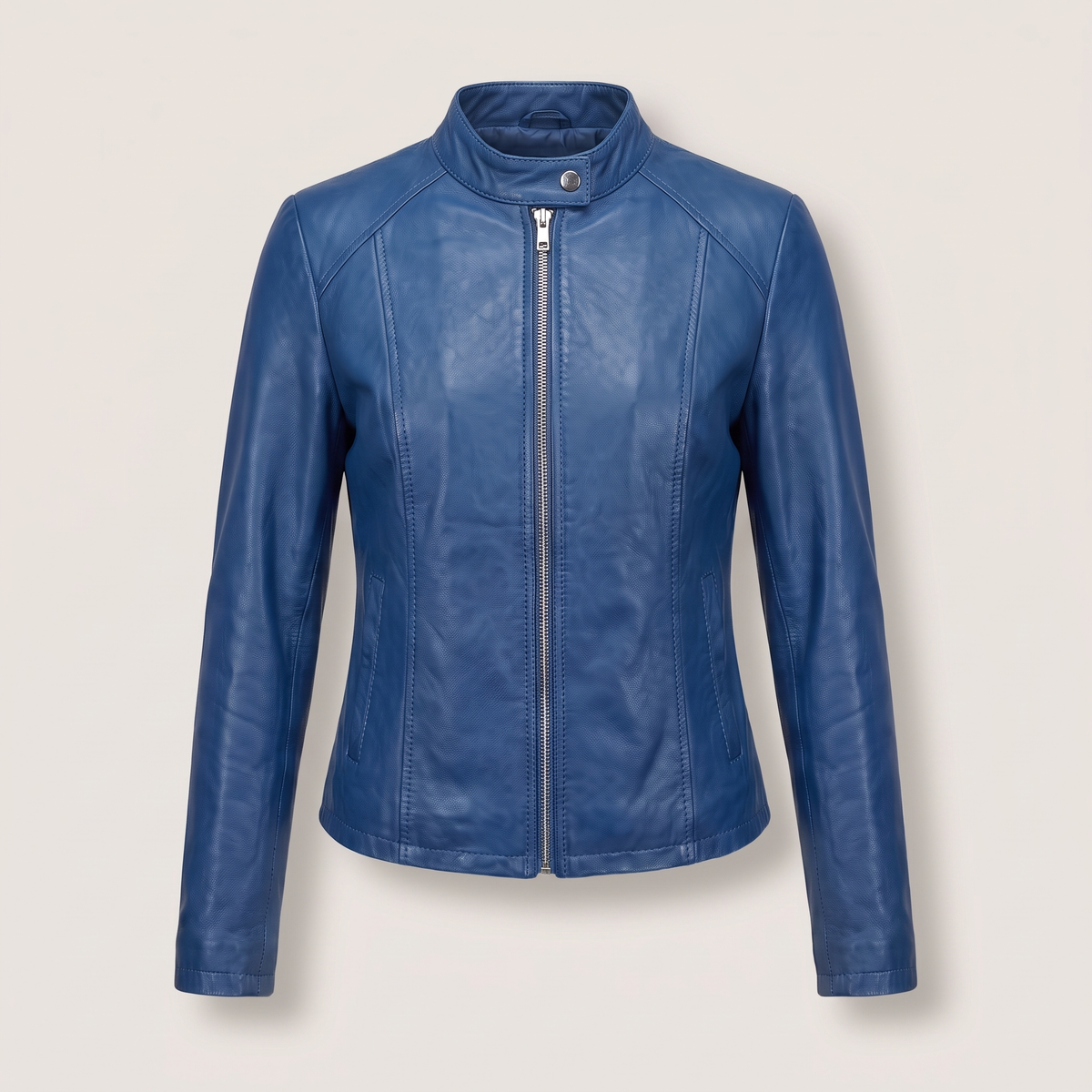 Odette Cropped Leather-Look Jacket - Blue
