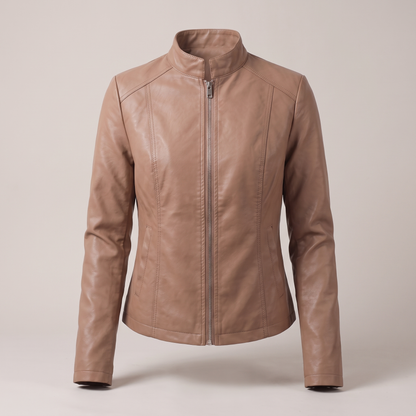 Odette Cropped Leather-Look Jacket - Khaki