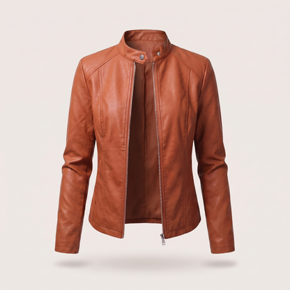 Odette Cropped Leather-Look Jacket - Orange