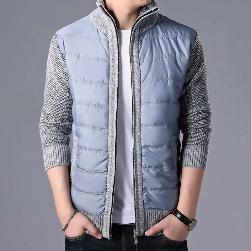 Quilted Knit Hybrid Jacket - Blue & Grey