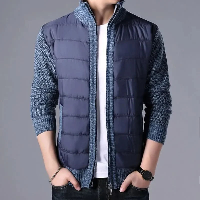 Quilted Knit Hybrid Jacket - Dark Blue