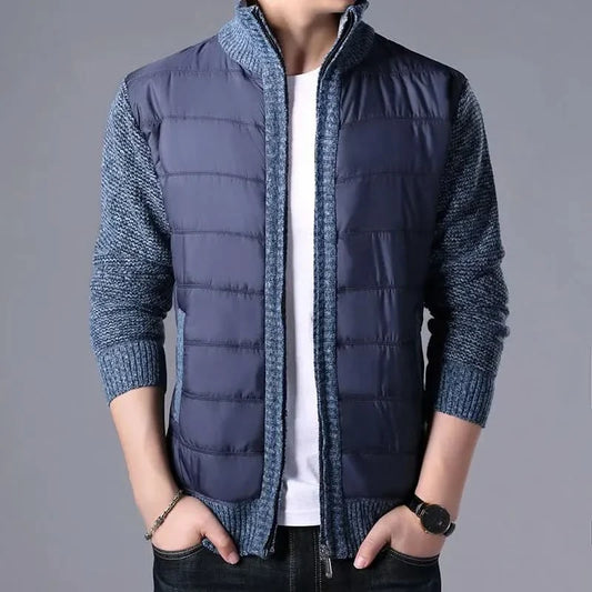 Quilted Knit Hybrid Jacket - Dark Blue