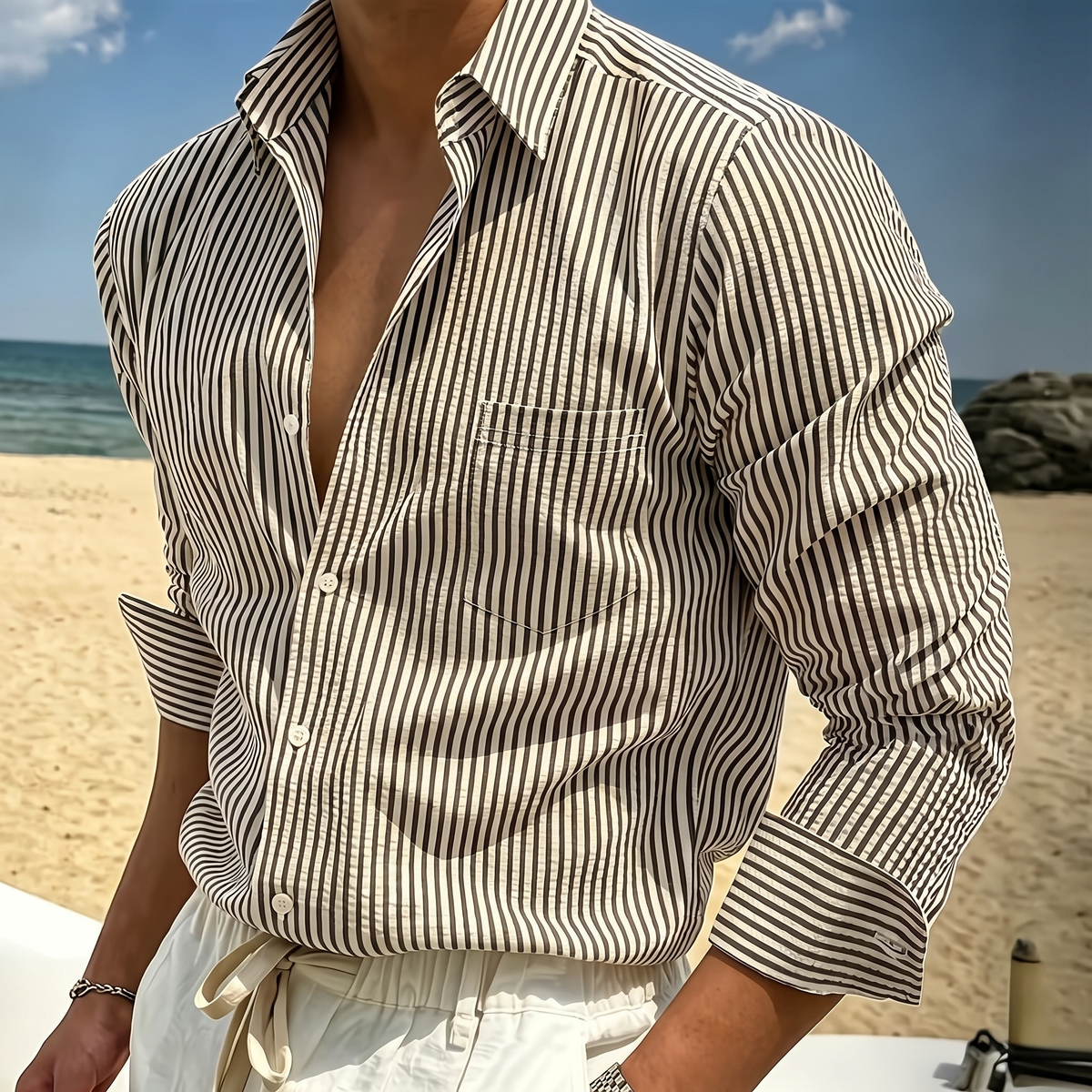 Ormswell Striped Long-Sleeve Shirt - Black and White Stripes