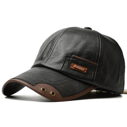 Outlaw Leather-Look Cap - Black